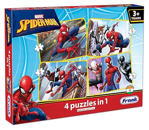 Frank Spider-Man 4 Puzzles in 1 | Set of 4 Jigsaw Puzzles, 63 Pieces Each | Fun and Challenging Brain Booster Games for Kids Age 3, 4, 5 and Above | Puzzle for Focus, Memory, and Gifts for Kids