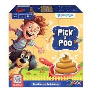 Bloomingo Board Game - Pick a Poo: Hilarious Family Game for Kids & Adults; Laugh and Compete in Challenges to Stop the Pup from pooping in the yard .Birthday Gift for Ages 4,5,6,7,8,9,10,11,12 & More