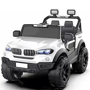 Little PUP Kids Speed-888 Battery car for Kids | Battery Operated Jeep for 1 to 7 Year | Electric Ride on-Dual Control Mode, Swing Function, Led Lights, with Seat Belts | (White)